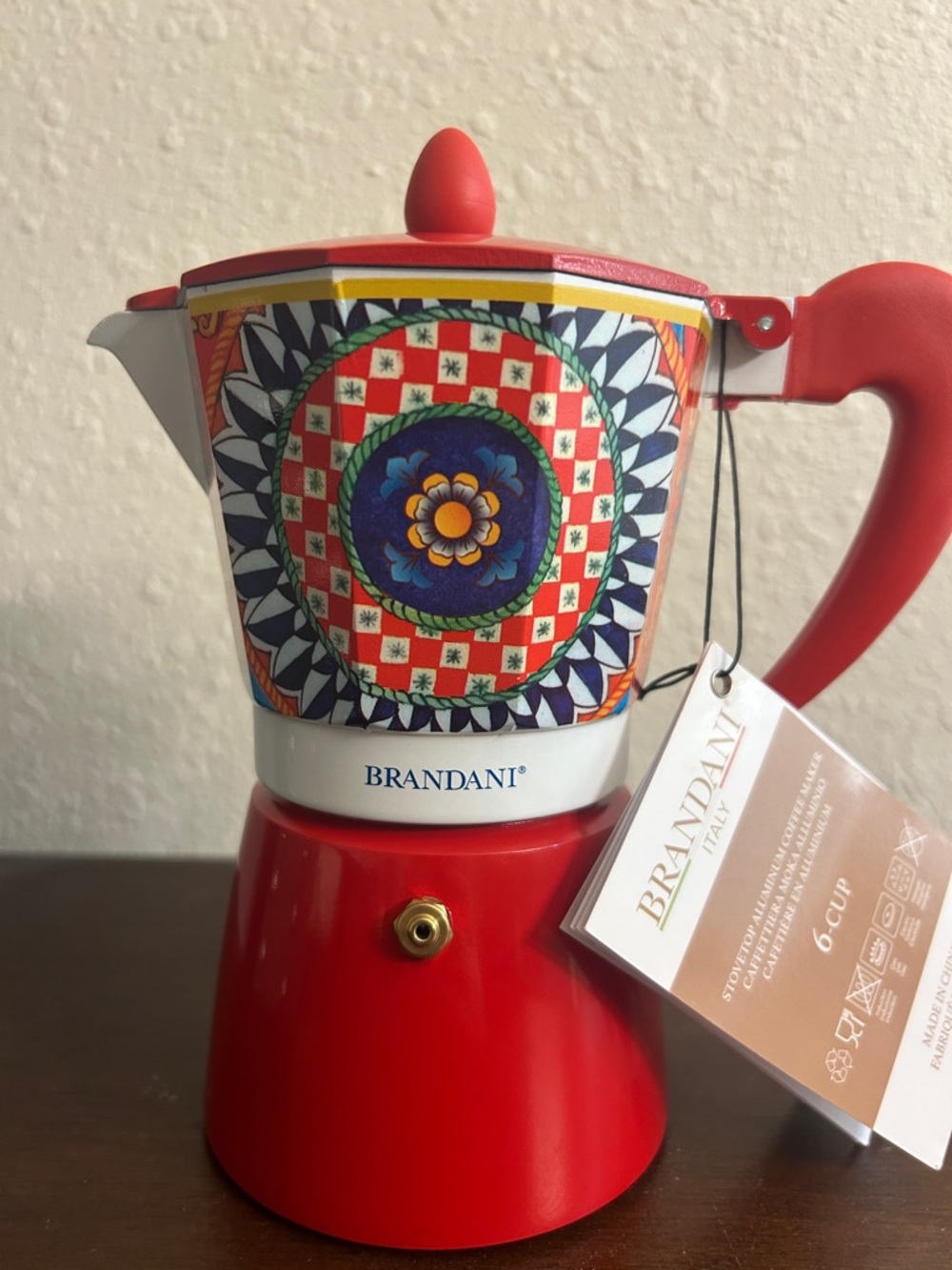 Brandani Italy Red & Multicolor Stovetop Moka Pot Coffee Maker